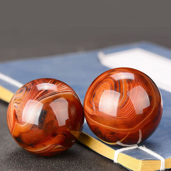宝利嘉天然缠丝玛瑙手球玉石健身球实心球儿童老年人按摩康复手玩球