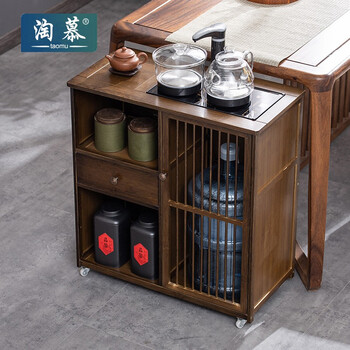 淘慕移动茶台茶车家用茶水柜实木小茶桌带轮茶几功夫茶具套装烧水一体 胡桃色单抽屉小茶柜+防烫电器