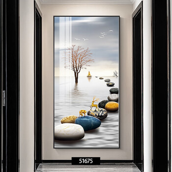 鹿简约玄关装饰画现代轻奢走廊过道挂画入户壁画 石来运转-b 时尚黑框
