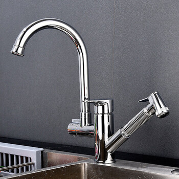 厨房抽拉冷热水式洗菜伸缩抽加高单孔单冷升降抽拉三头水龙头 d款新款