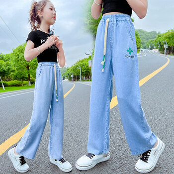 霖蒂欧小女孩牛仔裤女童长裤春秋季天装款6一15岁中大童少女生女宝宝