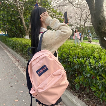 JANSPORT杰斯伯双肩包简约纯色大容量学院风初中高中大学书包通勤休闲防水 蜜蜡粉 侧边口袋+电脑隔层