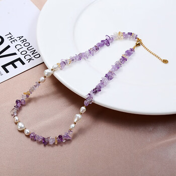 澜朋友街拍轻奢珍珠水晶石拼接项链高级轻奢小众ins风颈链40cm