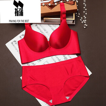 女士本命年虎年红色内衣套装女新娘结婚无钢圈大红色加厚文胸罩大红一