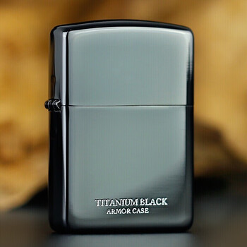 zippoedge之宝防风煤油打火机盔甲镀钛黑冰镀钛金砖标志男士经典简约