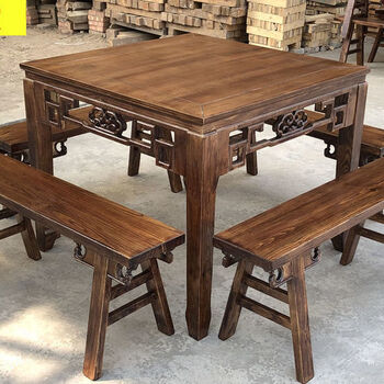 实木家用老式餐桌八仙桌商用四方桌面馆餐饮正方形方桌子仿古餐桌 f1