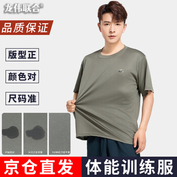 龙伟联合 夏季体能服套装男短袖圆领速干T恤军迷t恤户外运动体恤上衣短裤 灰色单上衣165-170/100