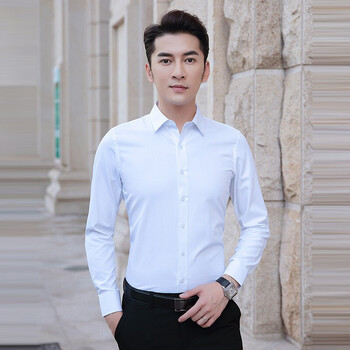 90260斤可穿白衬衫男春秋新款男士商务休闲纯色免烫薄款长袖衬衫韩版