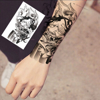 花臂纹身贴仿真黑白花臂纹身贴般若刹车印纹身贴防水半臂逼真男女贴纸