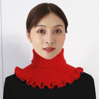 莹缘坊套头围脖女秋冬百搭保暖护颈椎弹力针织假领毛线高领脖套红色