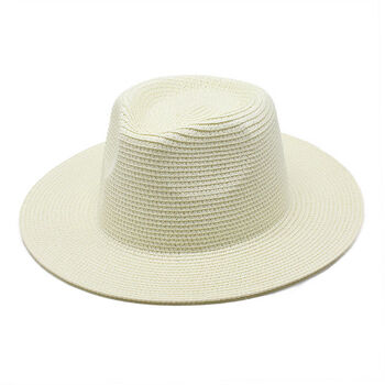 草帽男新款夏季男女中性款遮阳草帽时尚草编巴拿马礼帽奶白色m5658cm