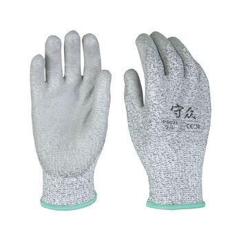 守众（SAFETY GUARD）PD021掌浸PU光面涂防切割手套 5级防切割4级耐磨3级耐穿刺防滑劳保手套 灰色 M 现货