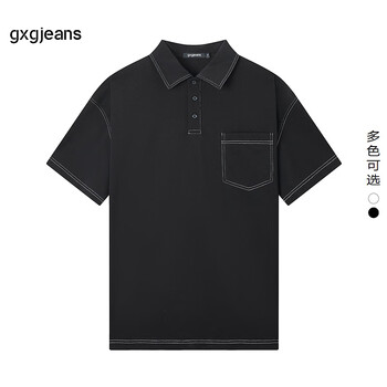 gxg.jeans男装POLO衫2024年夏季新款翻领白色短袖上衣 2色可选 黑色 M 170