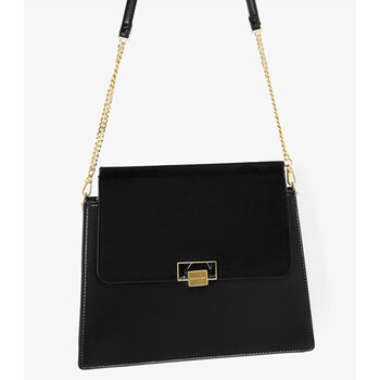 新加坡小ck新款 梯形包 纯色公文金属扣斜挎包单肩包 黑色
