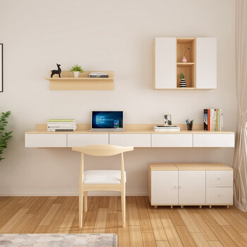 出写 出写挂在墙上的书桌现代简约悬浮式书桌书柜壁挂电脑桌悬空书架