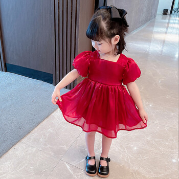 亚狄儿周岁礼服一岁女宝宝生日衣服女童连衣裙夏季小女孩红色公主裙