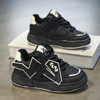 36断码女童鞋秋冬款2023新款皮面防水儿童运动鞋中大童韩版女款黑色35