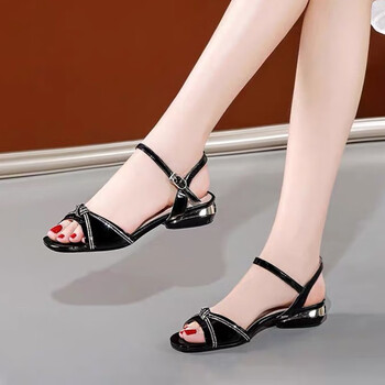 红蜻蜓品牌女鞋2022年夏季新款凉鞋女平底鞋真皮平跟鱼嘴鞋一字扣水钻