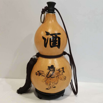 多川葫芦水壶精品李白济公酒葫芦防渗蜂蜡酒壶装酒水摆件挂件包浆仿古