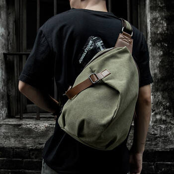 梵者潮牌男士单肩斜挎包休闲潮流男包韩版帆布复古斜跨旅行学生小背包 烟青色