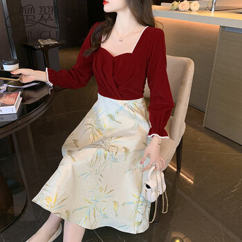 服结婚衣服女款新娘礼服高级感法式气质赫本风连衣裙女秋季酒红色m