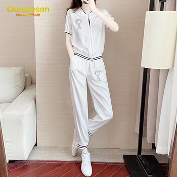 ourosesan轻奢品牌 运动服套装女夏宽松显瘦短袖上衣时尚休闲两件套潮