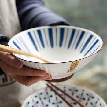 和风四季日式餐具8英寸斗笠面碗釉下彩汤碗个性餐厅饭店家用拉面碗
