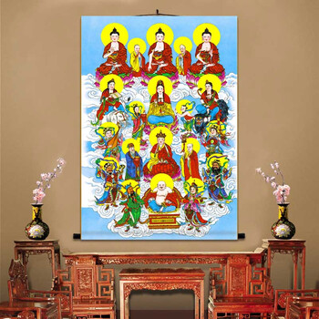 全堂佛像挂画满堂佛众佛图全佛图如来佛观音中堂佛堂居家供奉卷轴 f款