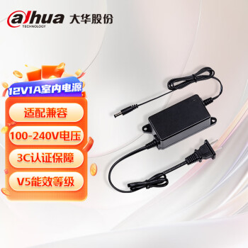 大华（dahua）摄像头电源 12V1A电源适配器DC5.5*2.1mm直流开关变压器 室内1A壁挂式电源适配器 DH-PFM321