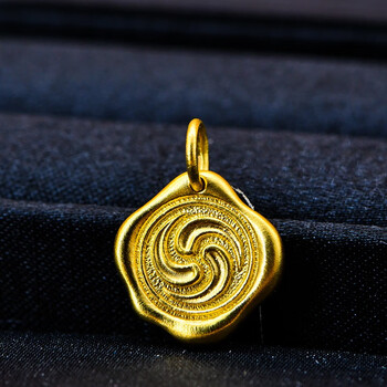 金米黄金礼物印章金饼吊坠足金颈饰女项链锁骨链藏式实心999足金礼物