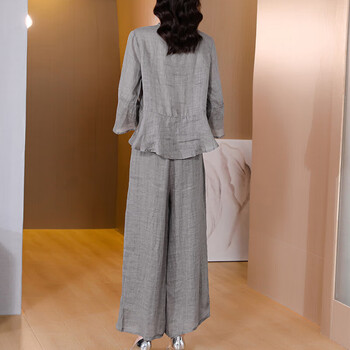 isseymiyake三宅一生杭州棉麻刺绣套装女夏素素订苎麻亚麻上衣裤子两