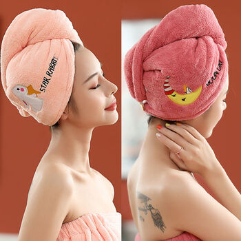 干发帽女长发吸水新款可爱浴帽包头巾擦头发毛巾2条装嫩粉色珊瑚粉