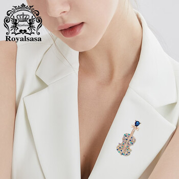 Royal sasa皇家莎莎 胸针胸花别针 日韩仿水晶时尚创意小提琴造型 魅力彩CO