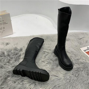马靴显瘦长筒靴女夏季超火骑士靴百搭厚底粗跟防滑显瘦长靴黑色35标准