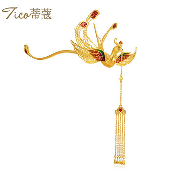 蒂蔻(tico)黄金足金发簪古法手工花丝凤凰凤簪婚庆婚嫁金 黄金凤凰
