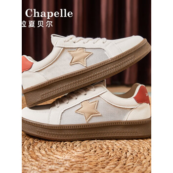 拉夏贝尔（La Chapelle）女鞋百搭小白鞋女秋季2024新款网面透气休闲运动鞋子女 米红色 37