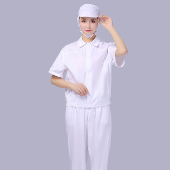 防尘服 食品厂车间短袖套装卫生食品工作服防尘透气洁净工作服 白色