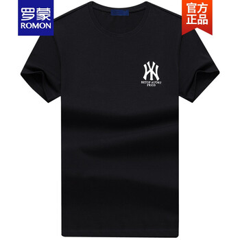 罗蒙(romon)轻奢欧洲站wy短袖t恤男圆领纯棉胖子大码潮流半袖高端丝光