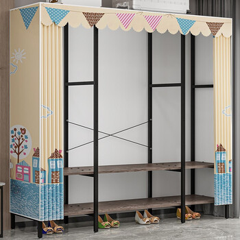 索尔诺 衣柜简易双人布衣柜全钢架加粗加厚家用单人卧室出租房衣柜