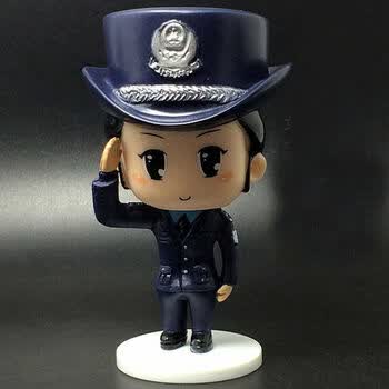 警察公仔玩具手办车载摆件特警系列卡通人偶模型男女警察系列卡通人偶