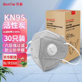 共泰 带呼吸阀KN95防尘活性炭口罩 防甲流感工业灰粉尘透气GT9502V 30只