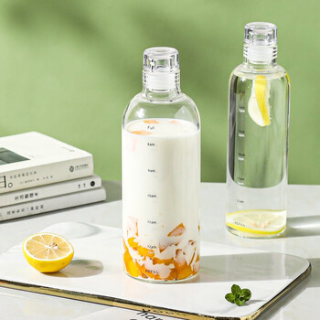 川岛屋时间刻度玻璃杯子女生高颜值ins风果汁杯便携大容量喝水杯 时间刻度杯(500ml)