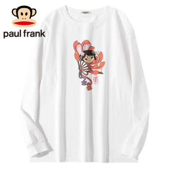 大嘴猴（paul frank）长袖T恤女士2023秋季圆领休闲印花潮牌打底衫女白色XL