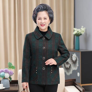 绿吖喵中年人女装奶奶秋装外套60-70岁妈春秋薄款上衣婆婆衣服 绿色