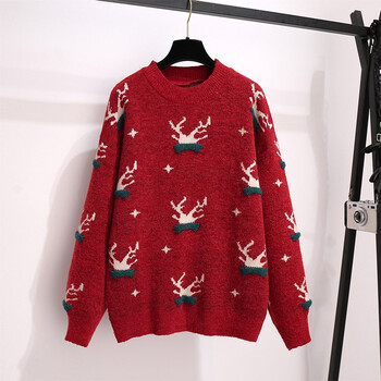 倩茵诗 红色新年圣诞套装女2021秋冬新款女装韩版时尚宽松复古慵懒风针织衫毛衣短裙两件套套装裙p52 毛衣 S(建议100斤以下)