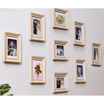 客厅背景情侣静谧蓝洗照片9张带无痕钉5寸9个组合相框可放88128cm画芯