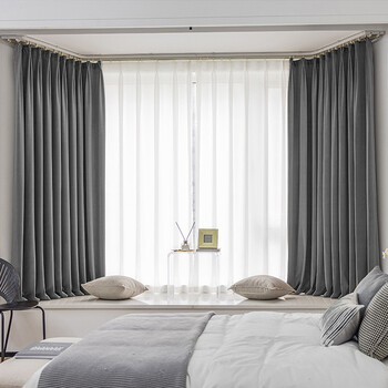 灵水绣飘窗卧室北欧风遮光窗帘半截帘拐角u型凸窗弧型半帘客厅卧室