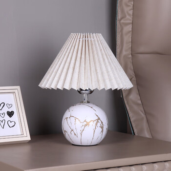 床头喂奶小夜灯创意卧室轻奢网红灯裂金纹亚麻灯罩3瓦灯泡按钮开关