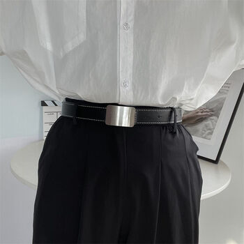 景秀姜山日系青年亮面按扣西裤皮带女酷ins中性百搭休闲腰带男简约风