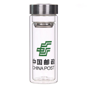 渊之源双层玻璃杯带盖泡茶真空办公杯广告礼品LOGO印字批发同学会纪念品 直杯(定制专拍) 300ml